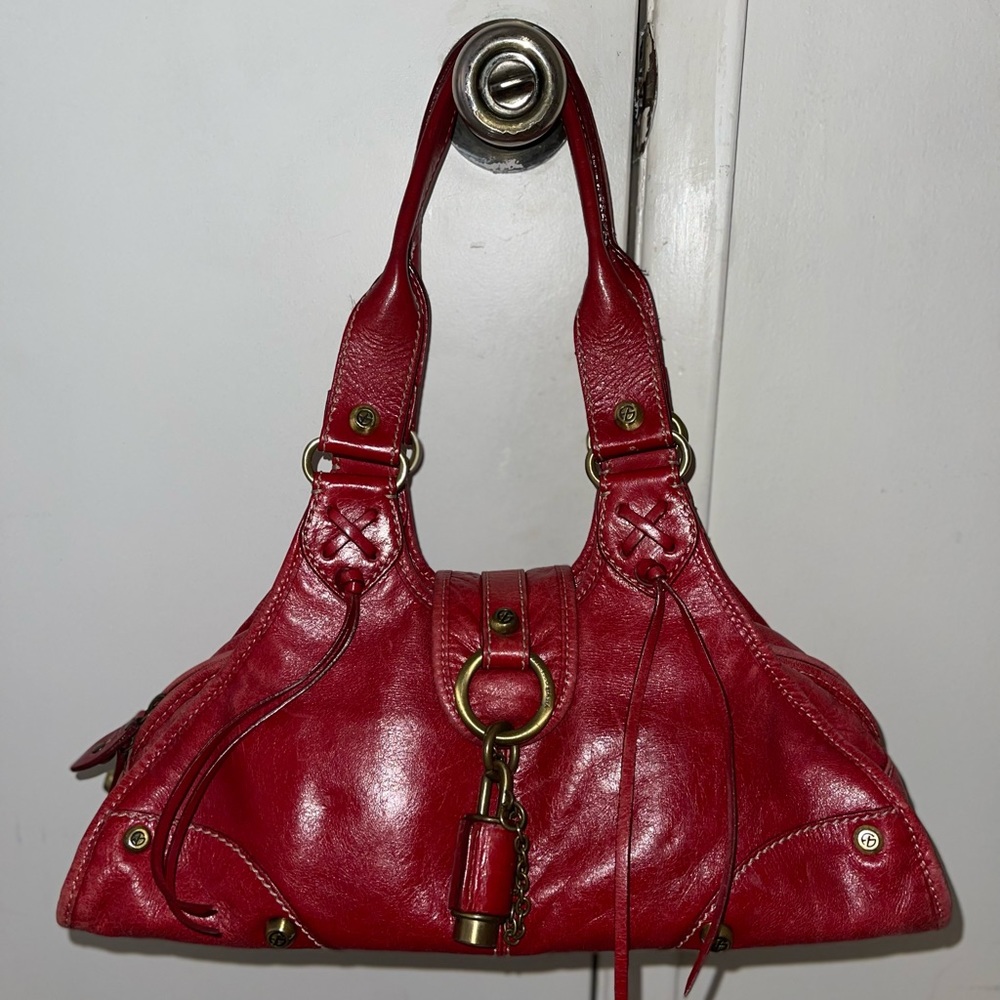 Vtg FRANCESCO BIASIA Burgundy distress Leather  Shoulder Purse Bag